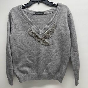 Pixie Market New York gray sweater eagle stones print size L